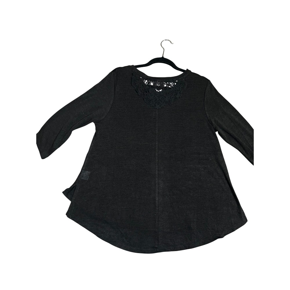 New Style & Co. Black Knit 3/4 Sleeve Top Crochet Lace Back Detail Womens XL NWT - Picture 8 of 10